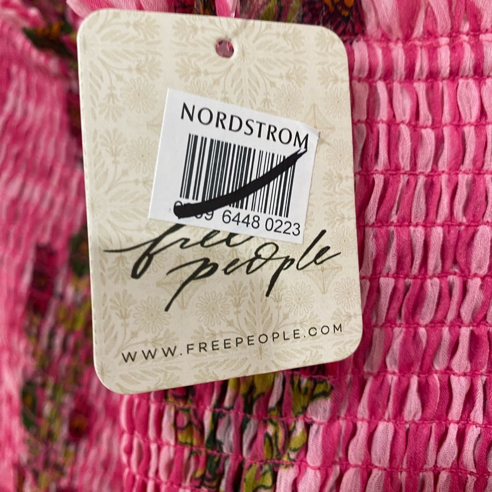 Free People Alejandra Sleeveless Smocked Midi Dress Hot Pink Combo Large NWT - Picture 5 of 7